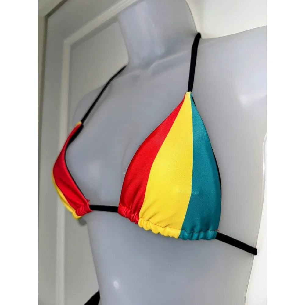 New Large Rasta Jamaica Striped Adjustable Ruched Bikini Swimsuit African Reggae